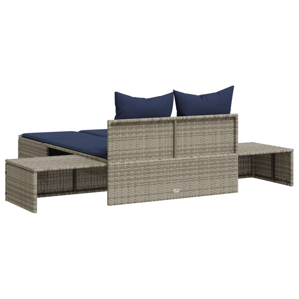 Doppelte Sonnenliege mit Kissen Braun Poly Rattan