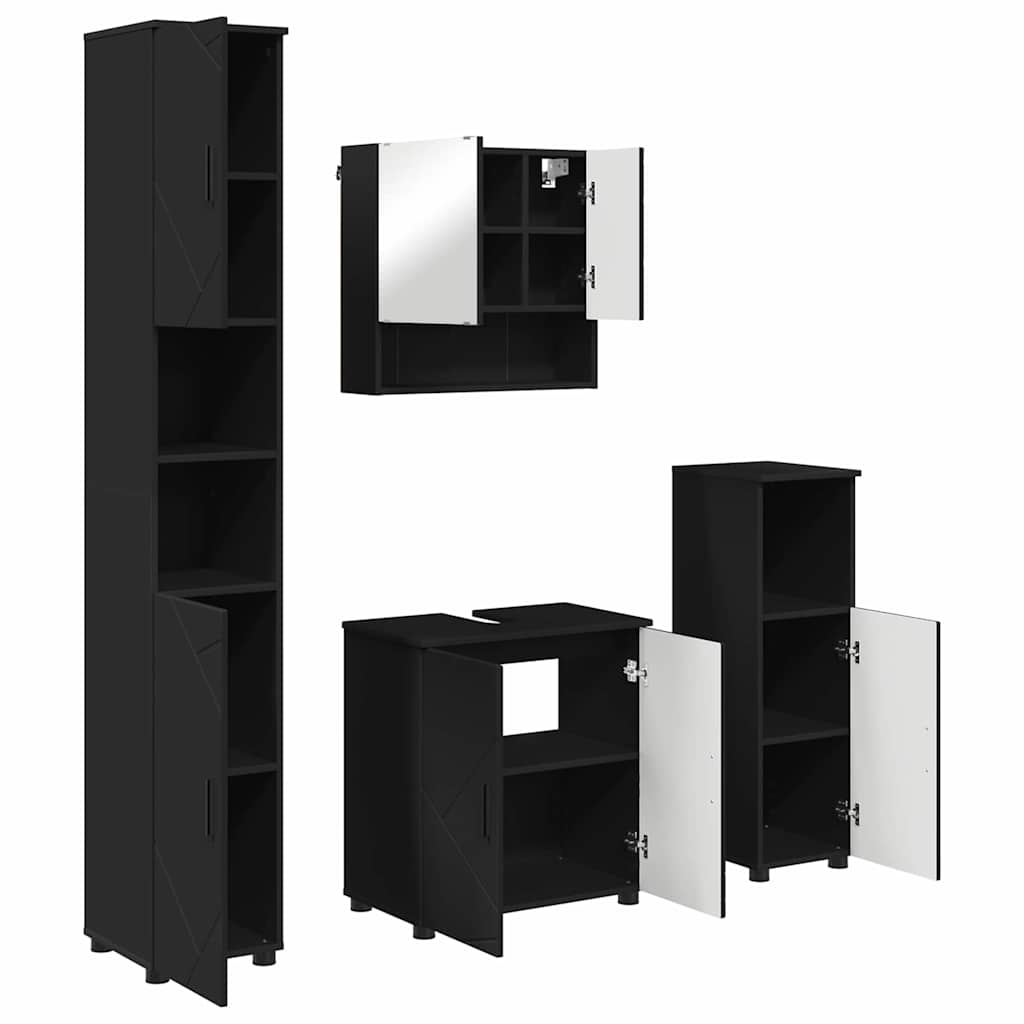 Badezimmermöbel-Set mit Tür 4 pcs Weiß Holzwerkstoff & Metall