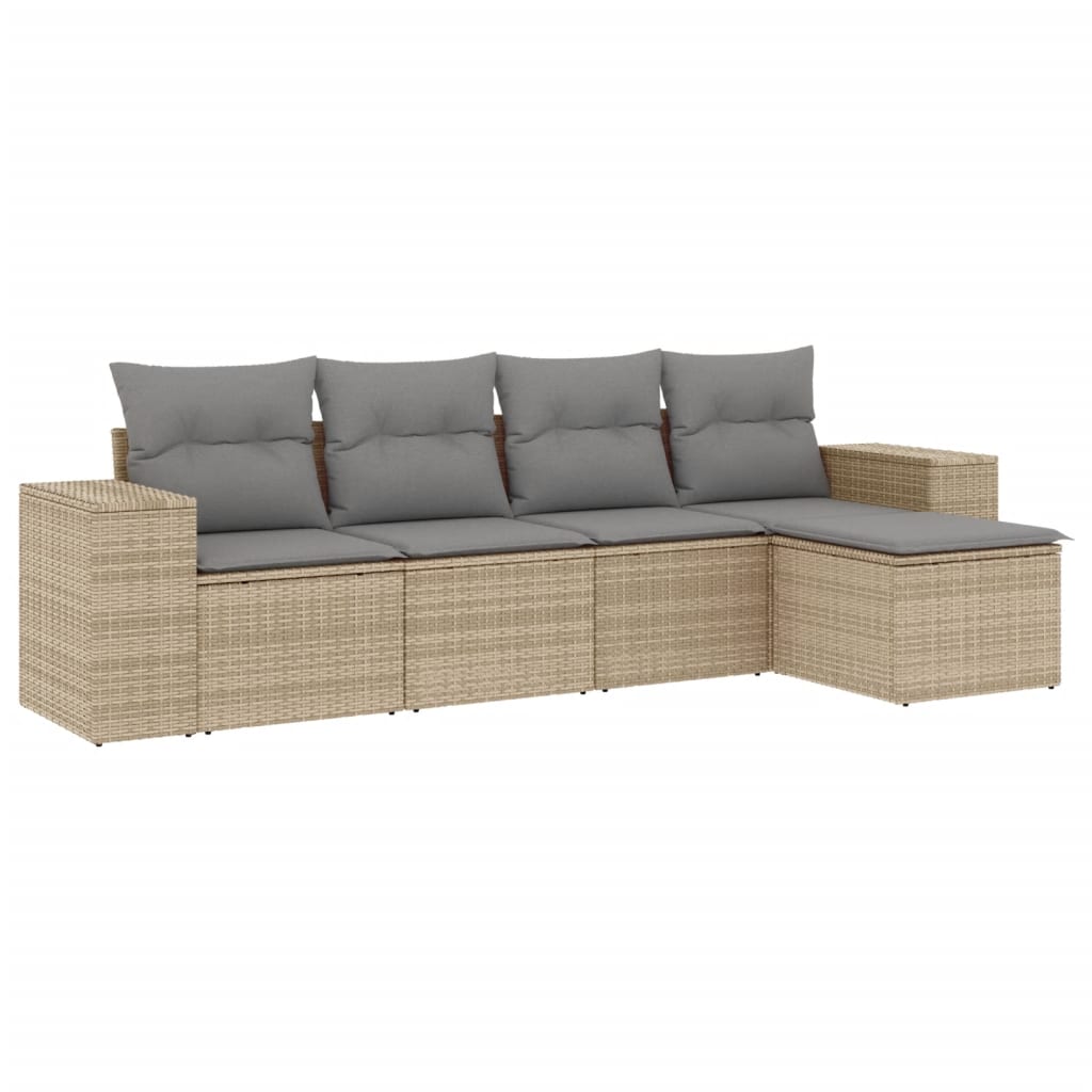 5-tlg. Garten-Sofagarnitur mit Kissen Schwarz Poly Rattan