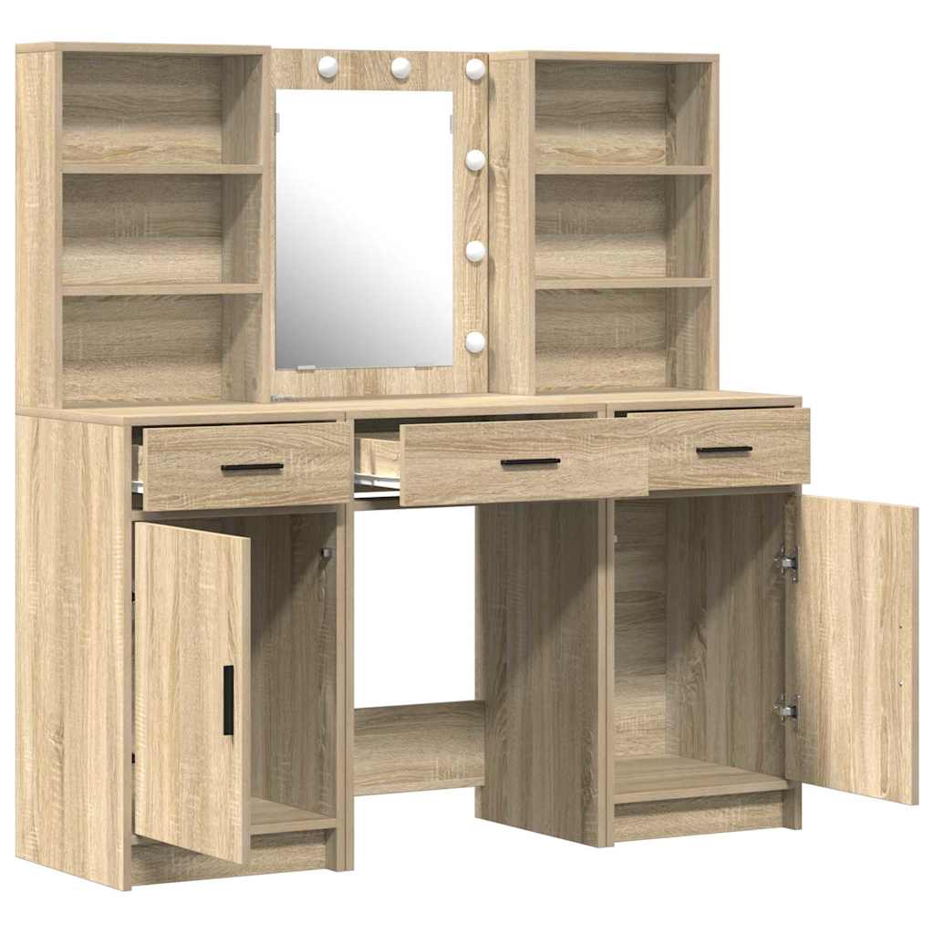 Schminktischset mit LED mit Schubladen 3 pcs Weiß Holzwerkstoff