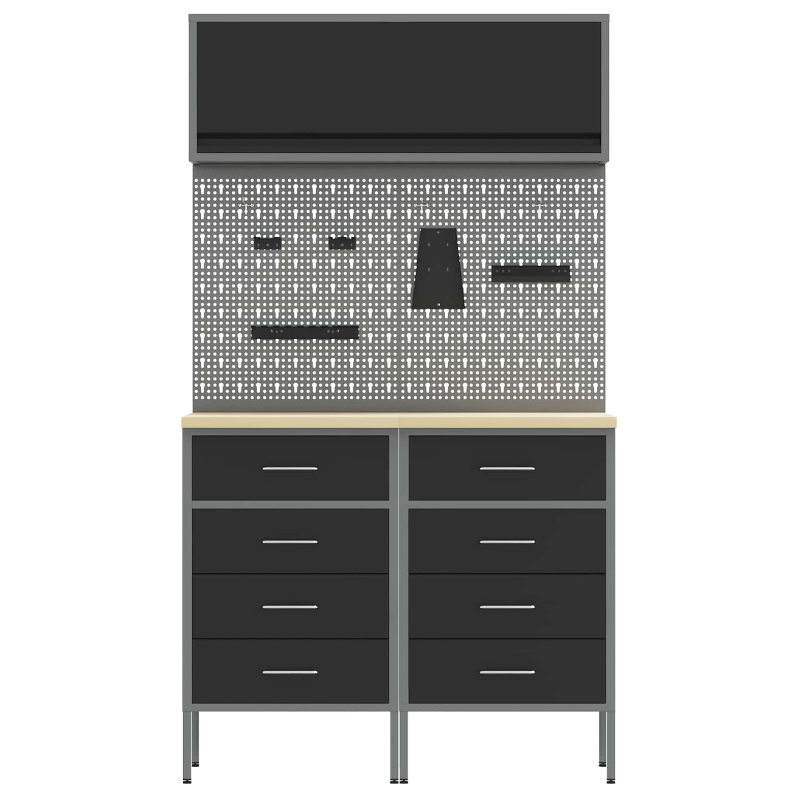 Arbeitsschrankset mit Schubladen mit Regal 8 pcs Grau