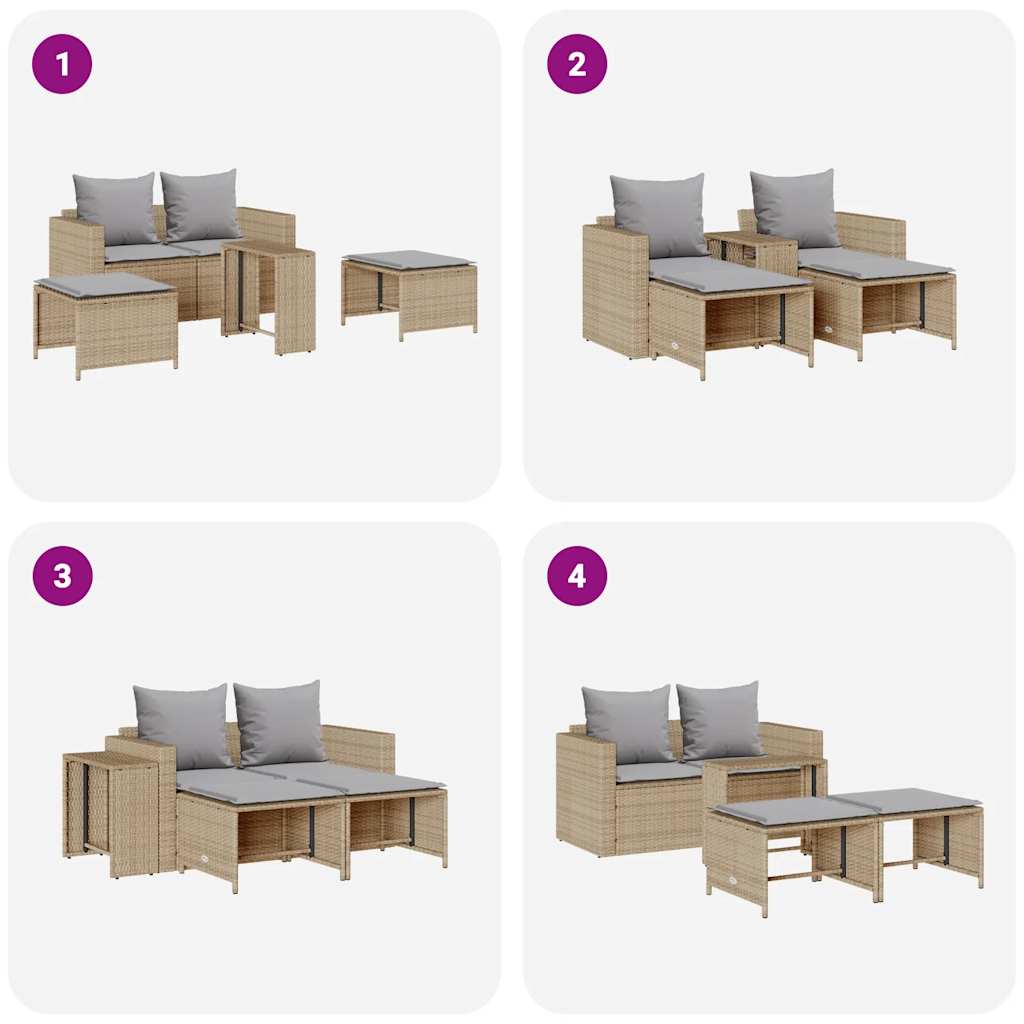 5-tlg. Garten-Sofagarnitur Kissen Stapelbar Schwarz Poly Rattan
