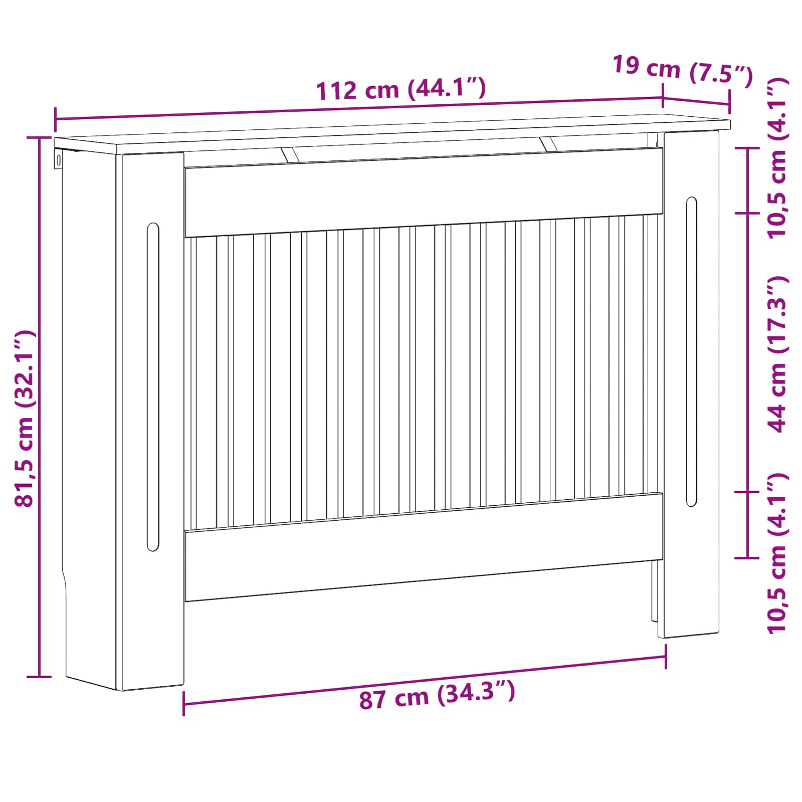 Holzwerkstoff Heizkörper-Abdeckung Heizkörperverkleidung 112 cm, weiß