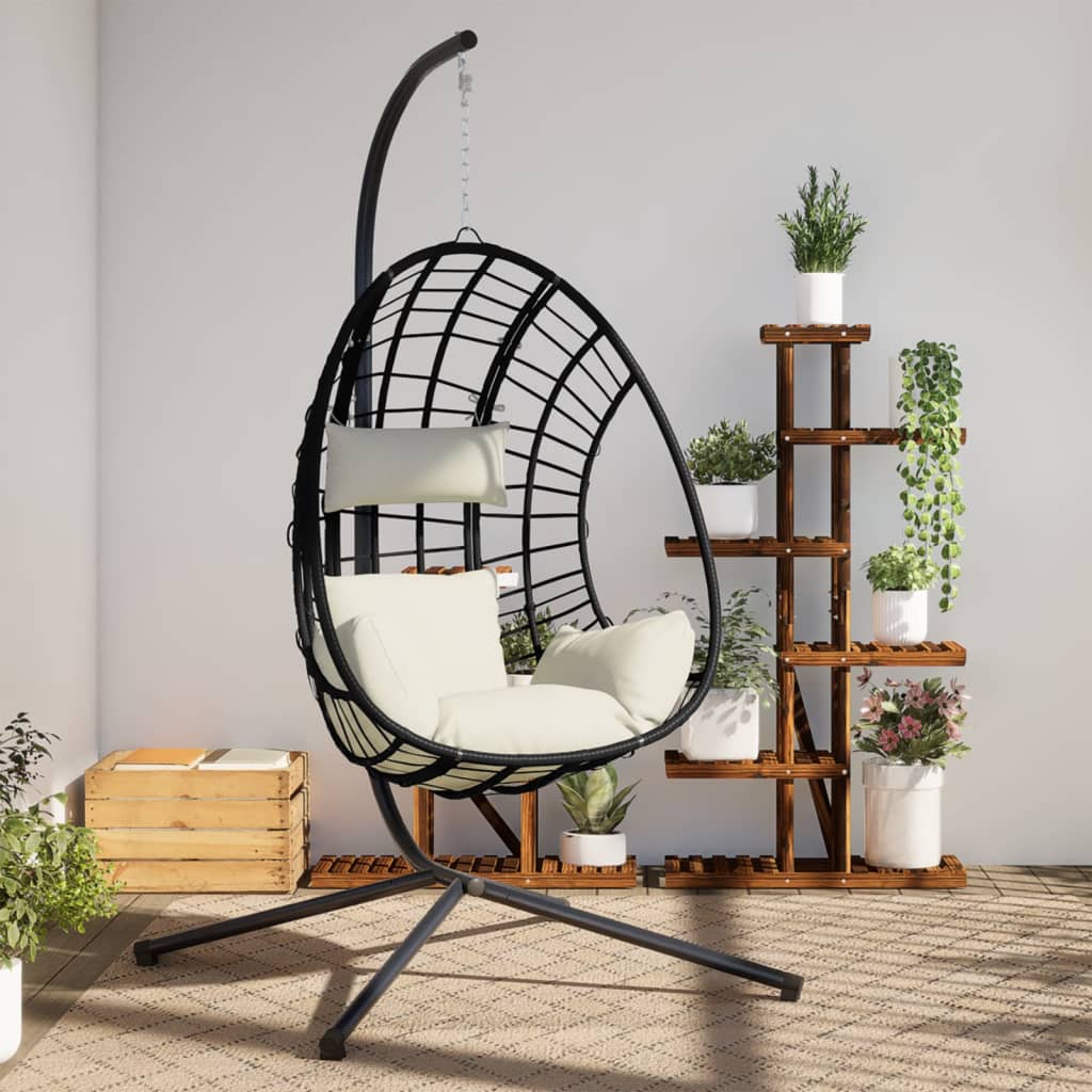 Hängesessel Ei-Design mit Ständer Anthrazit Rattan und Stahl