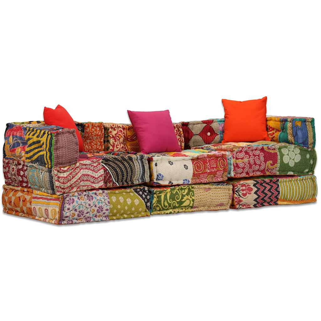 2-Sitzer Modularer Pouf Patchwork Stoff