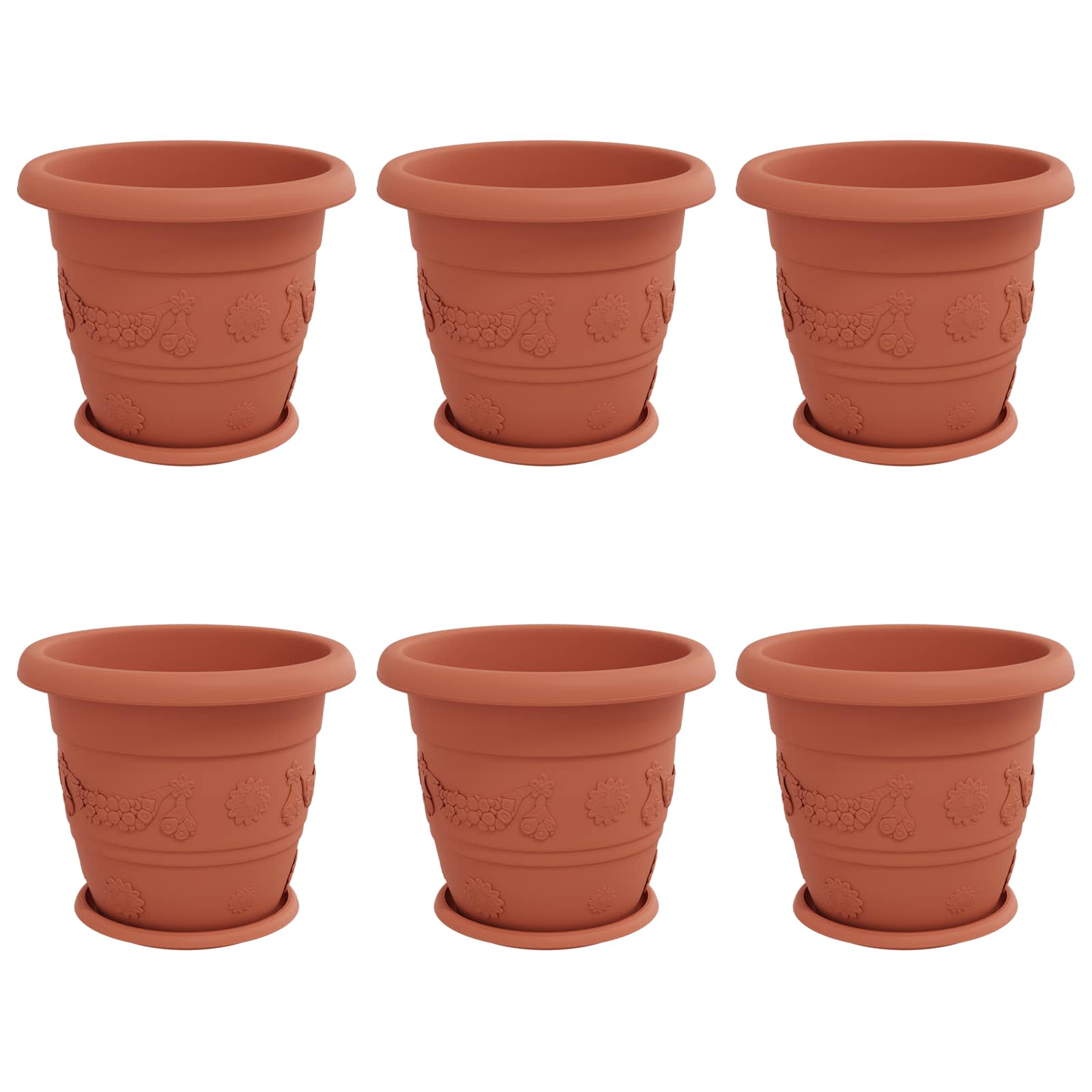 Blumentöpfe 6 pcs Ziegelrot Ø 22 x 18 cm Kunststoff