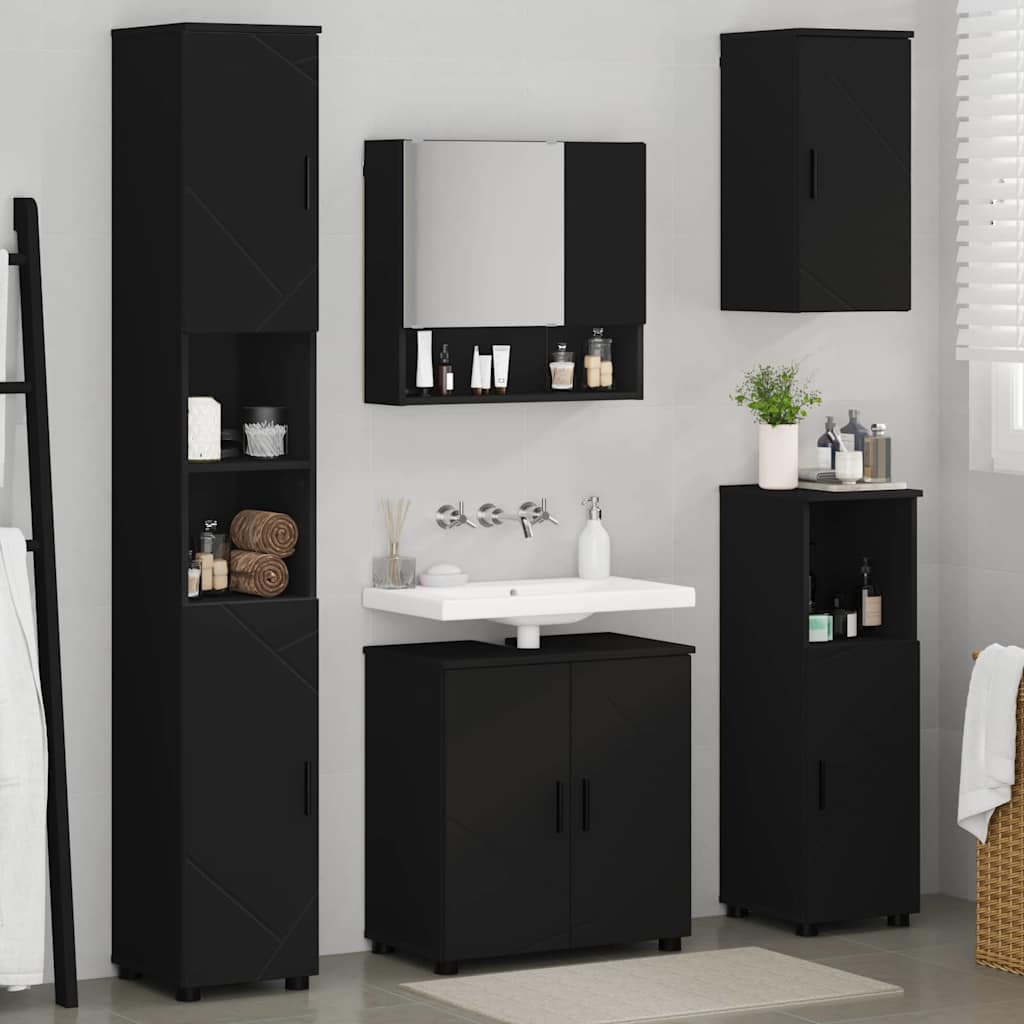 Badezimmermöbel-Set mit Tür 5 pcs Weiß Holzwerkstoff & Metall