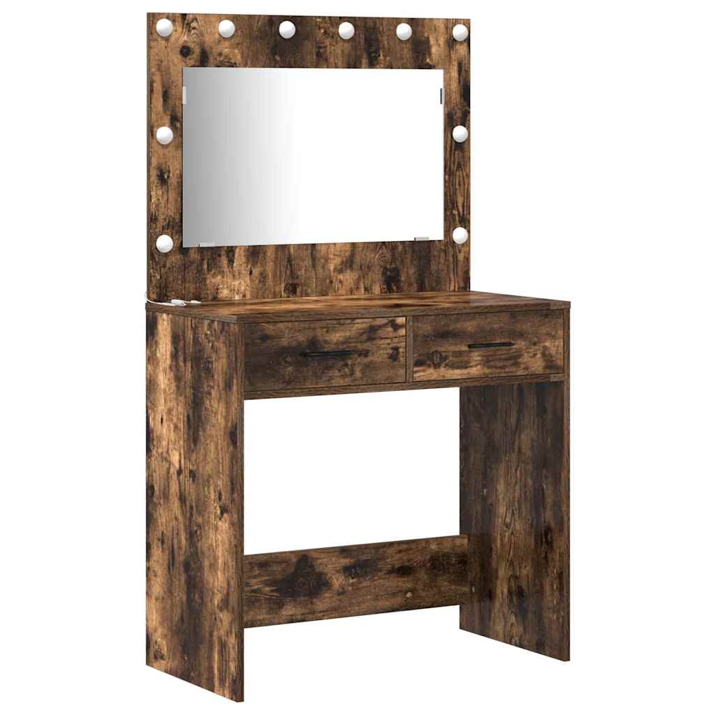 Schminktisch mit Spiegelbeleuchtung 3 pcs Weiß Holzwerkstoff