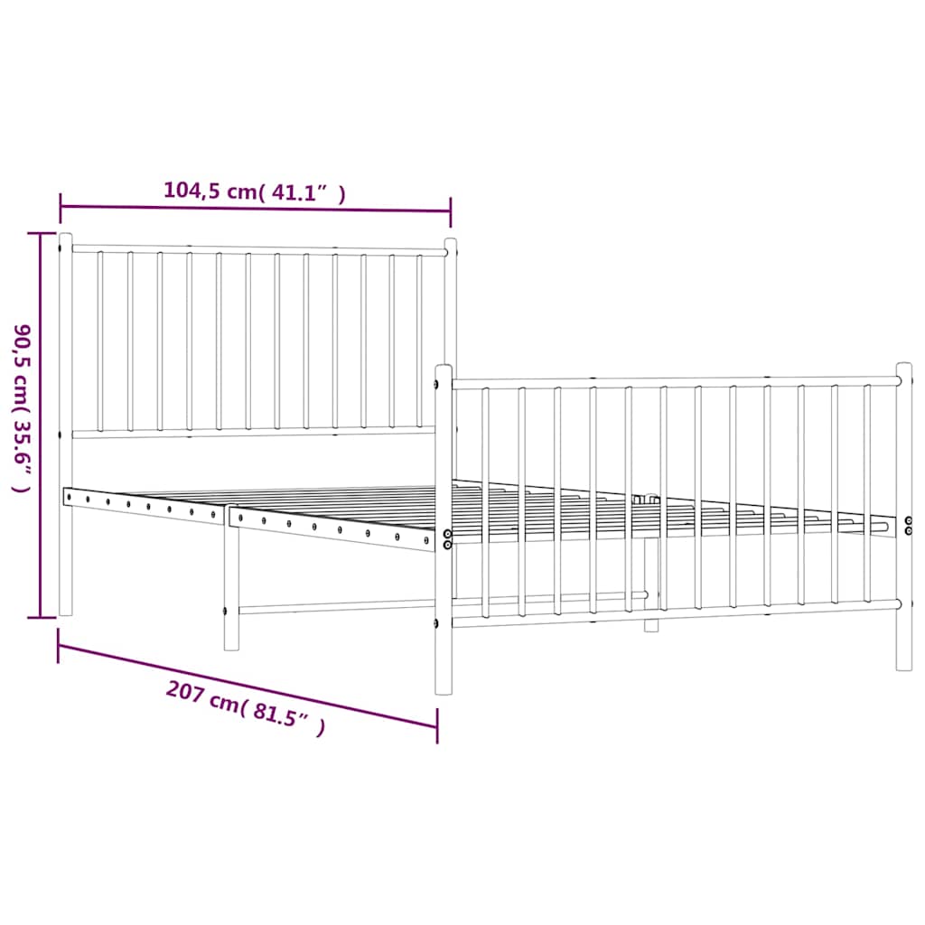 Bettgestell Metall Schwarz 75x190 cm