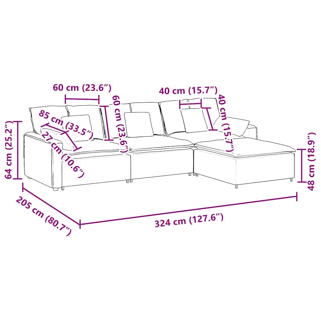 Modulares Sofa mit Fußhocker und Kissen Blau