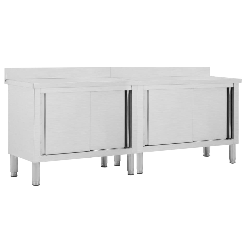 Arbeitsschränke mit Schiebetüren 2 Stk. 200x50x(95-97) cm Edelstahl
