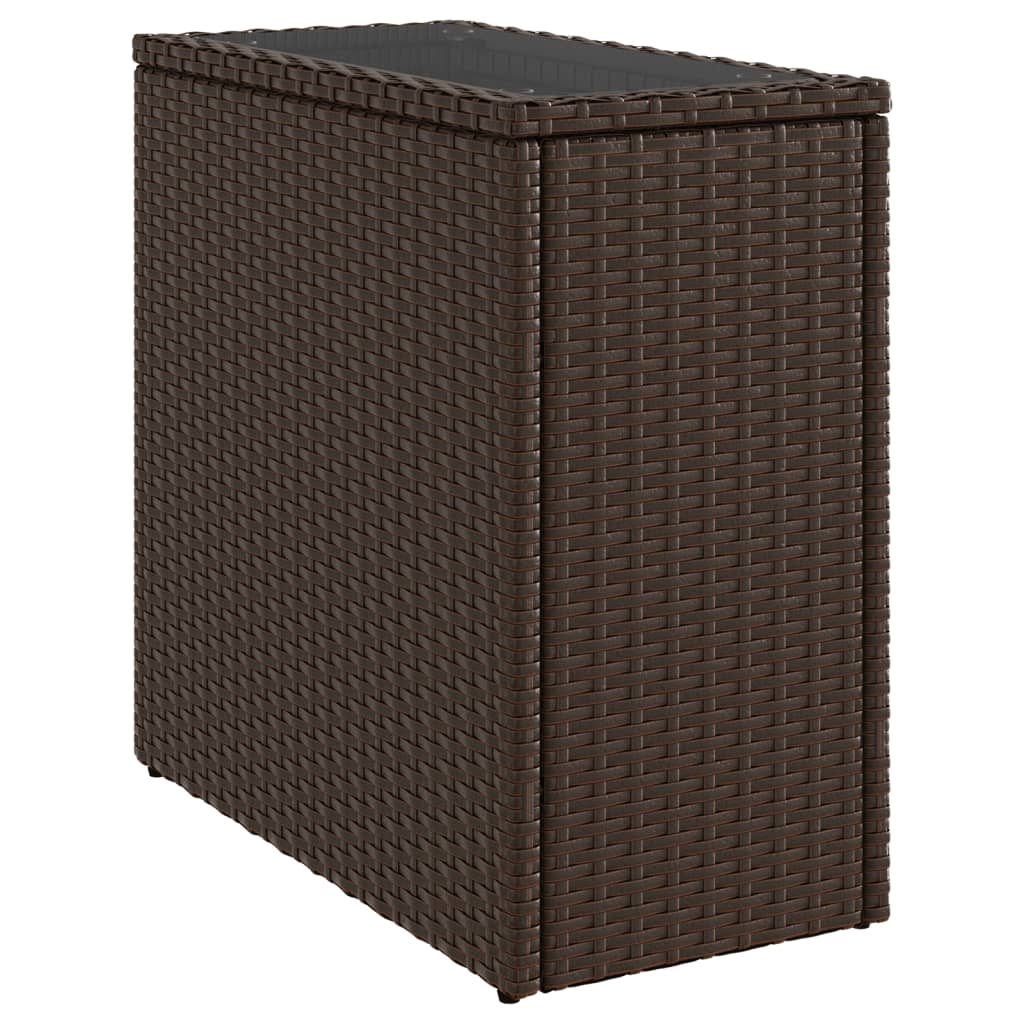 Garten-Beistelltisch mit Glasplatte Schwarz 58x27,5x55cm Rattan