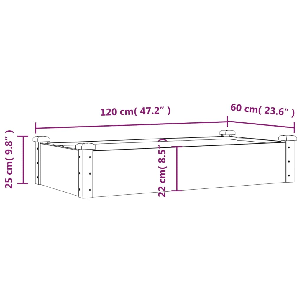 Hochbeet mit Einsatz Grau 120x45x25 cm Massivholz Tanne
