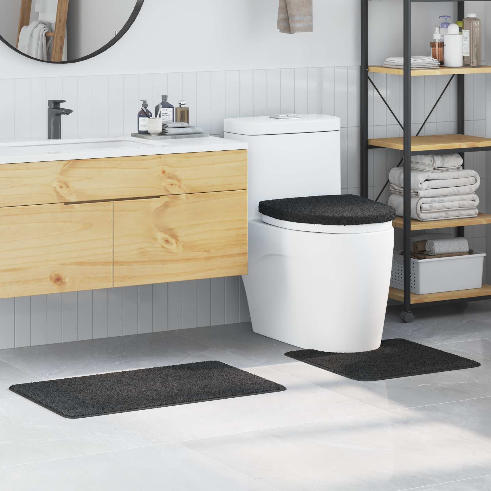 Anti-Rutsch Badematten-Set 3 pcs Grau PP