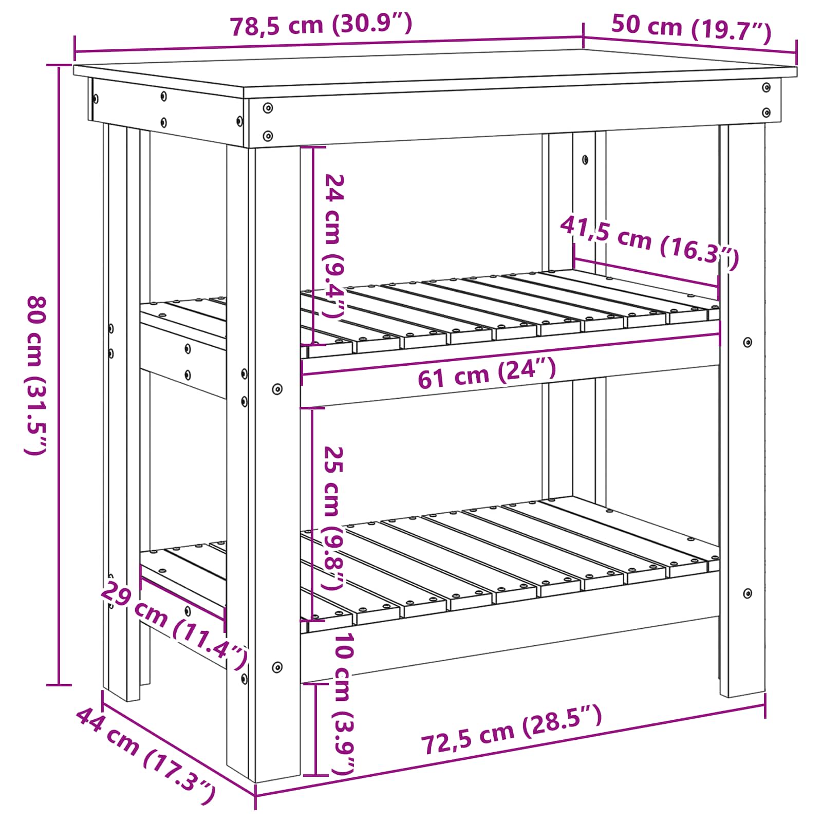 Werkbank 78,5x50x80 cm Massivholz Kiefer