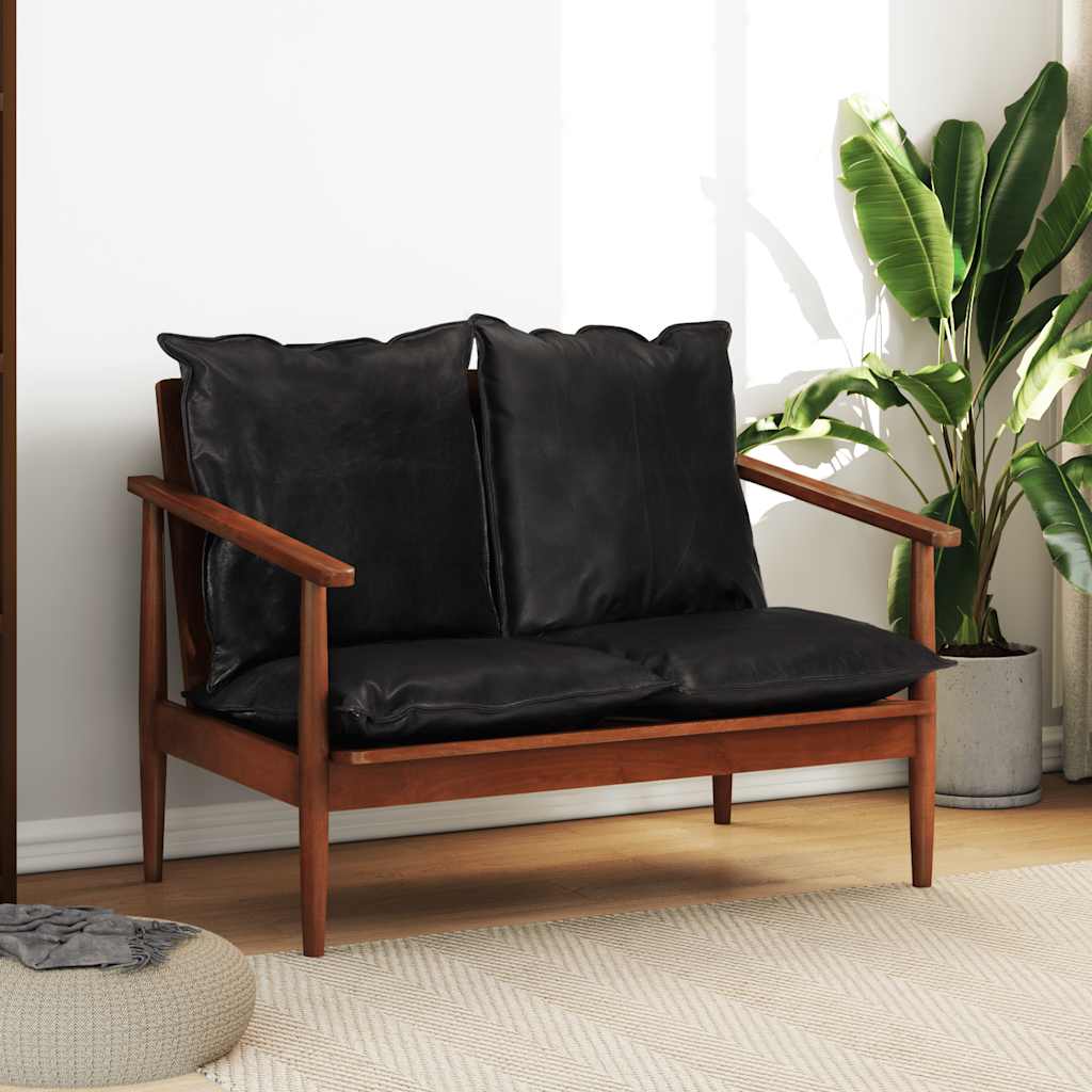 2-Sitzer-Sofa Echtleder Akazienholz Braun