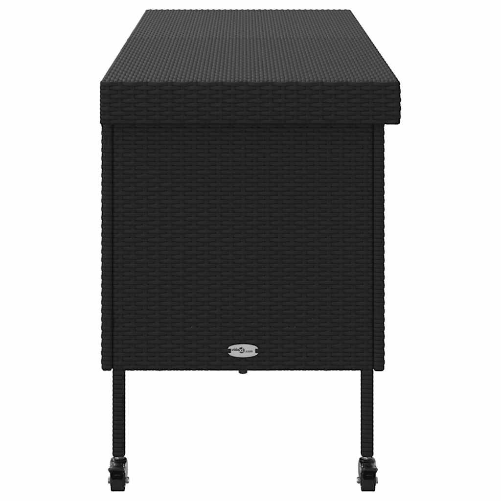 Gartentruhe mit Rollen Schwarz 110x55x73 cm Poly Rattan