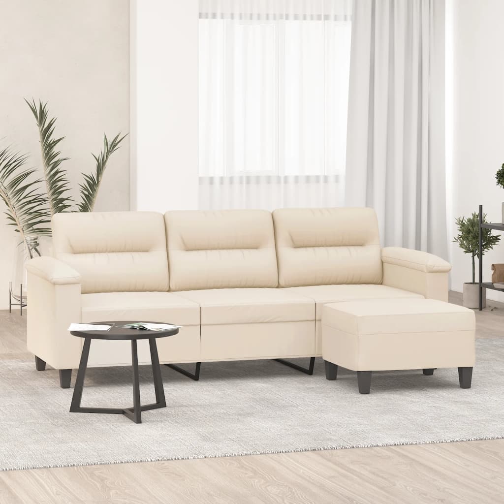3-Sitzer-Sofa mit Hocker Taupe 180 cm Mikrofasergewebe
