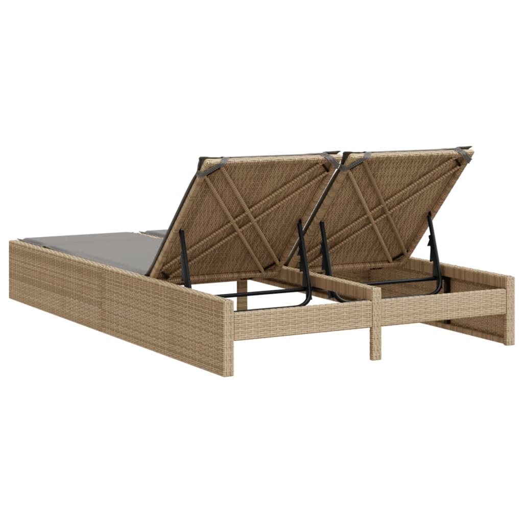 Doppel-Sonnenliege mit Kissen Schwarz Poly Rattan