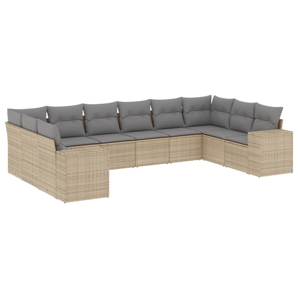 10-tlg. Garten-Sofagarnitur mit Kissen Schwarz Poly Rattan