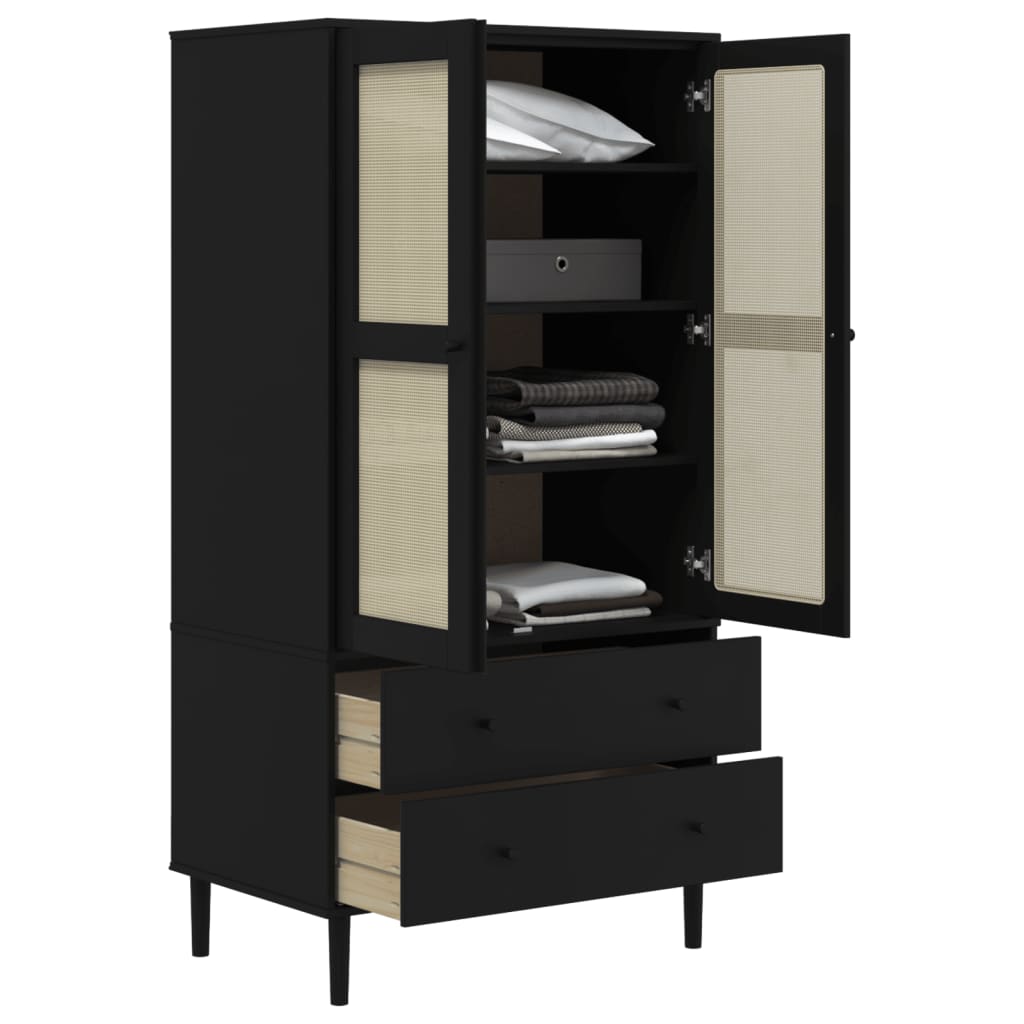 Kleiderschrank SENJA Rattan-Optik Braun 90x55x175cm Kiefernholz