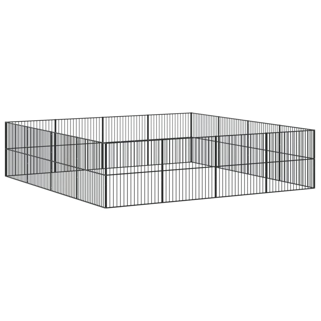 Hundelaufstall 4-tlg. Schwarz Verzinkter Stahl