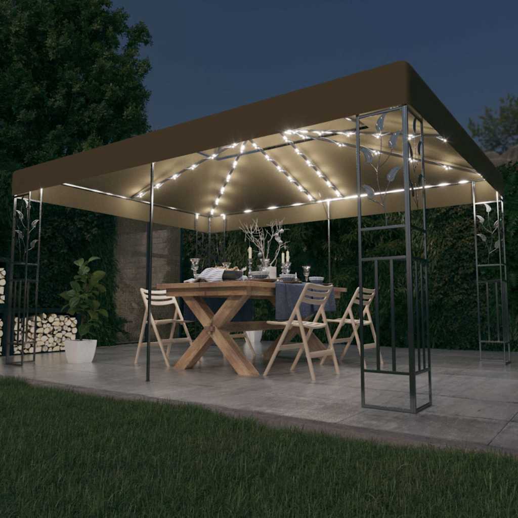 Pavillon mit Doppeldach & LED-Lichterkette 3x4 m Weiß