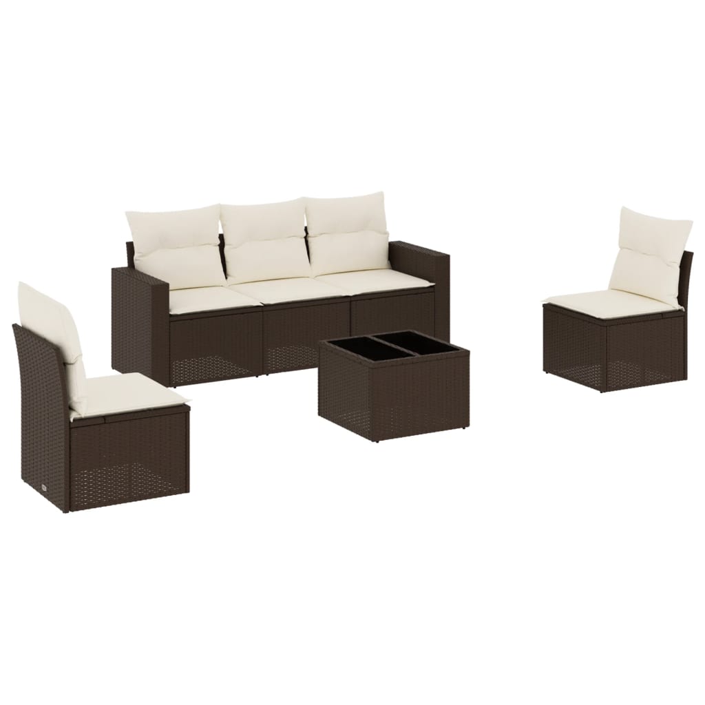 5-tlg. Garten-Sofagarnitur mit Kissen Schwarz Poly Rattan