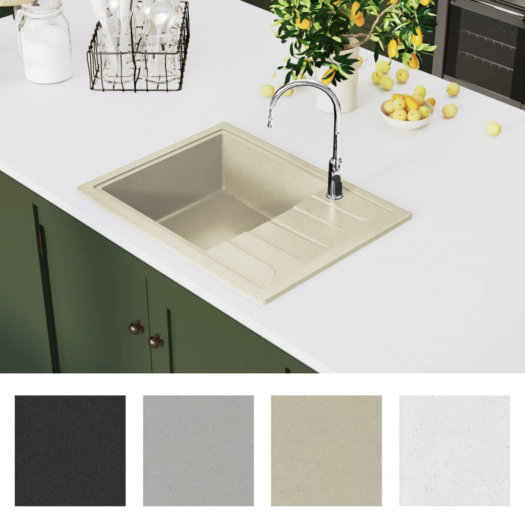 Küchenspüle mit Überlauf Oval Schwarz Granit