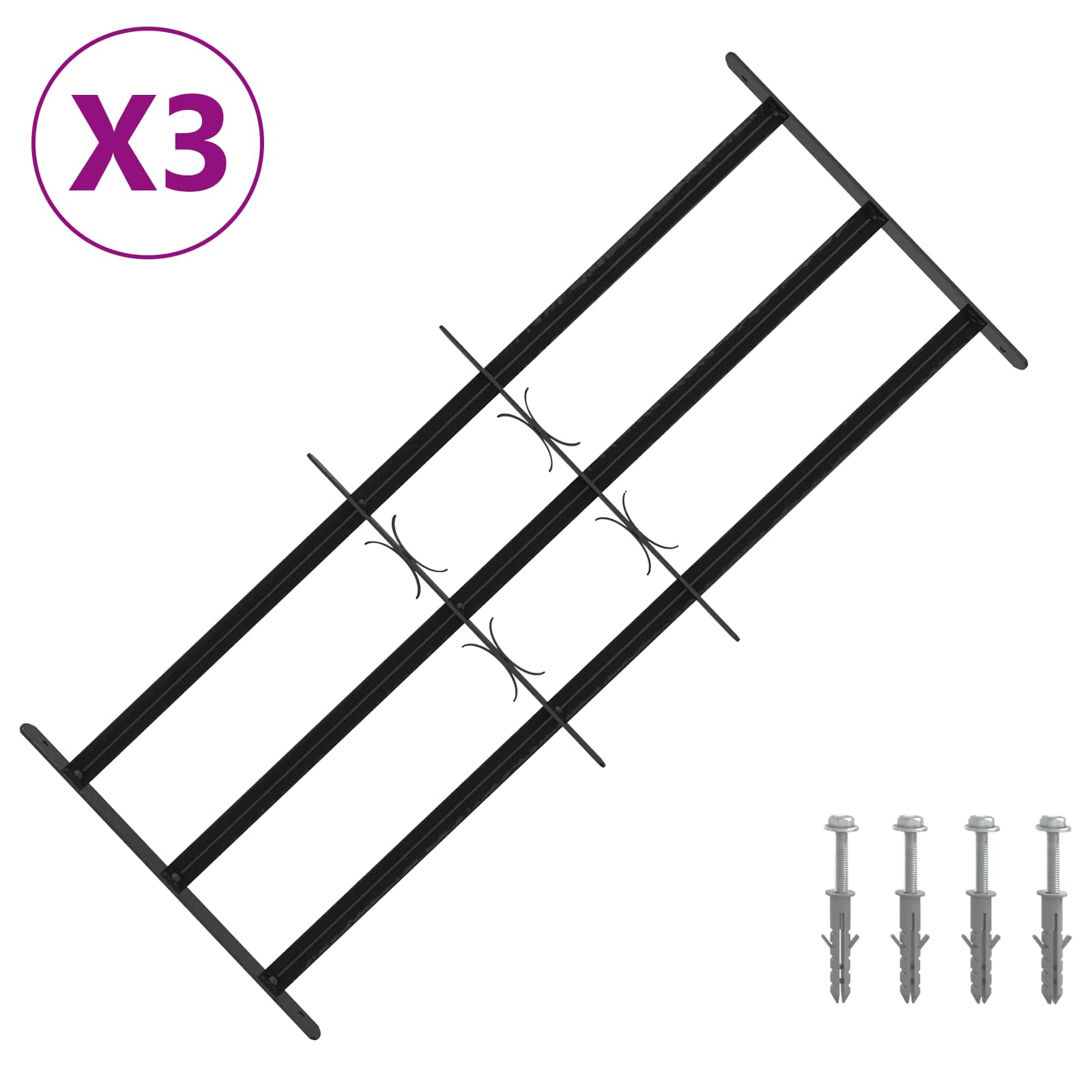 Fenstergitter 76 x 30 cm Pulverbeschichteter Stahl Schwarz