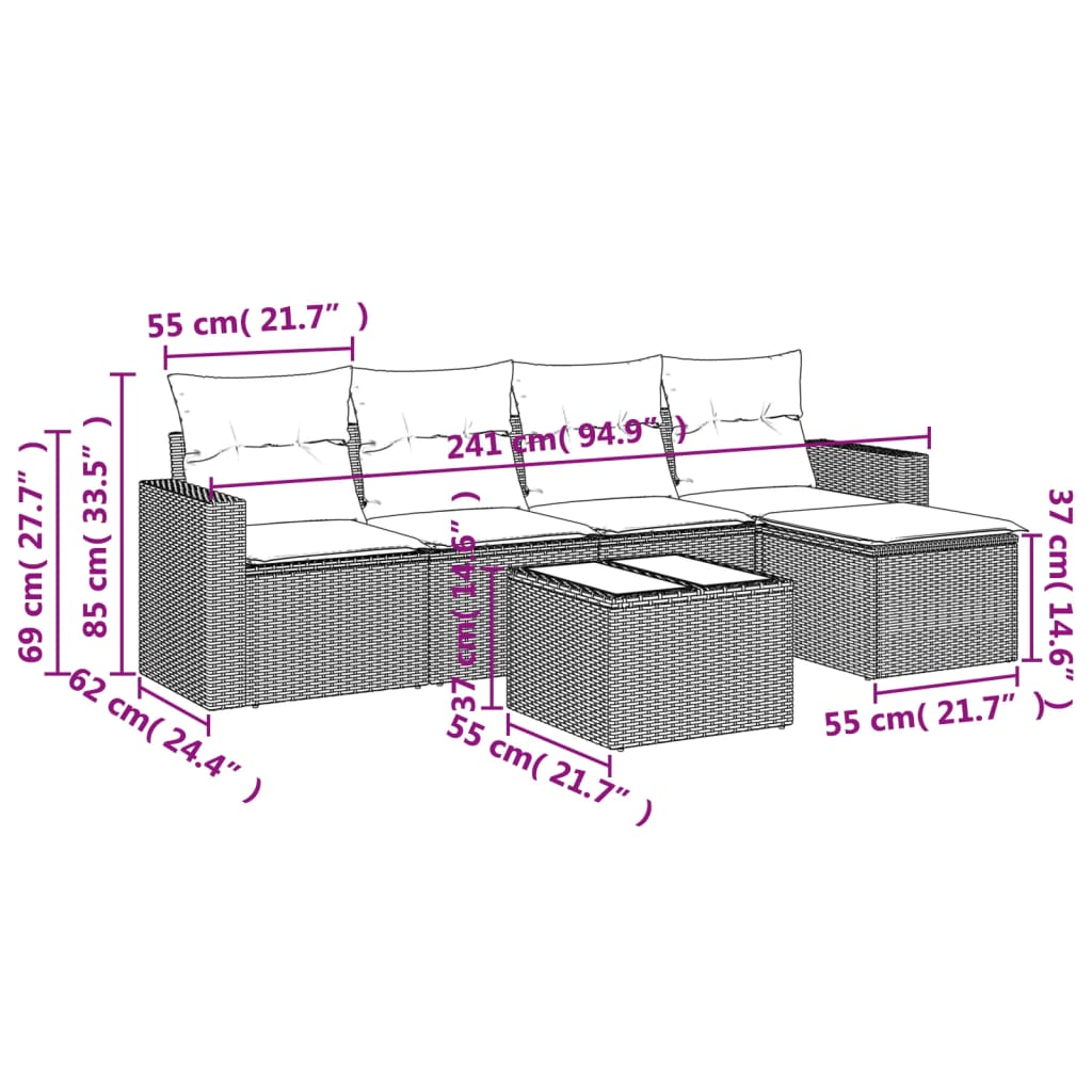 5-tlg. Garten-Sofagarnitur mit Kissen Schwarz Poly Rattan