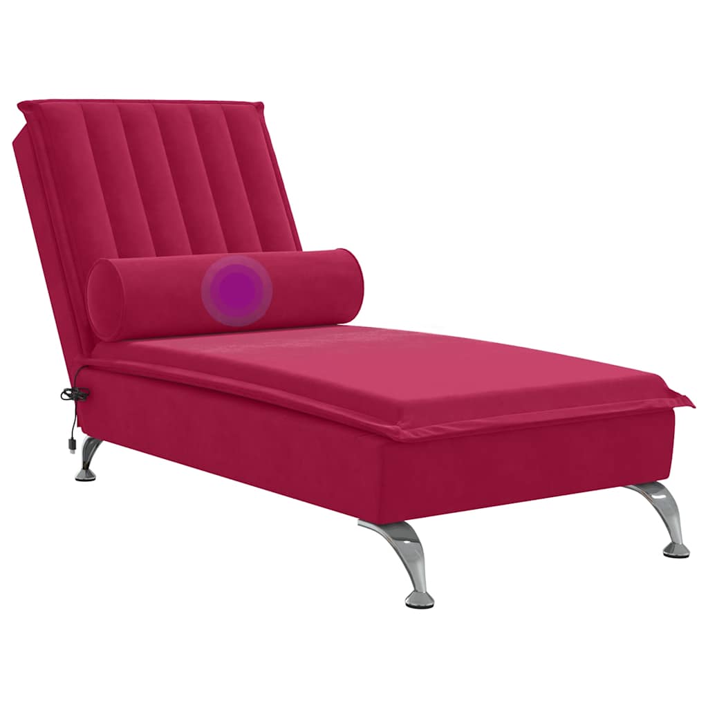 Massage-Chaiselongue mit Nackenrolle Hellgrau Samt