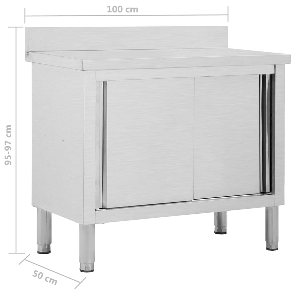 Arbeitsschränke mit Schiebetüren 2 Stk. 200x50x(95-97) cm Edelstahl