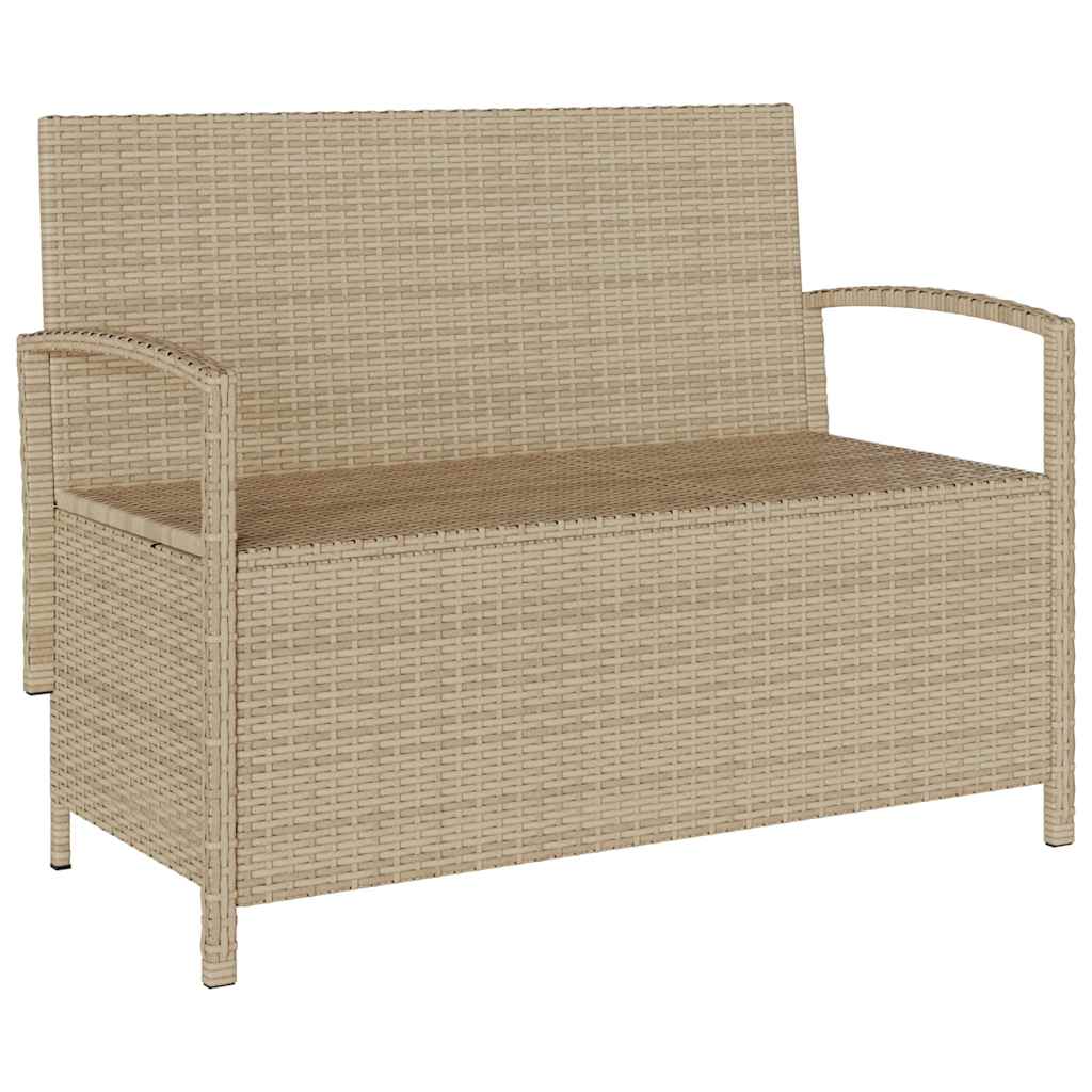 Gartenbank mit Stauraum und Kissen Schwarz Poly Rattan