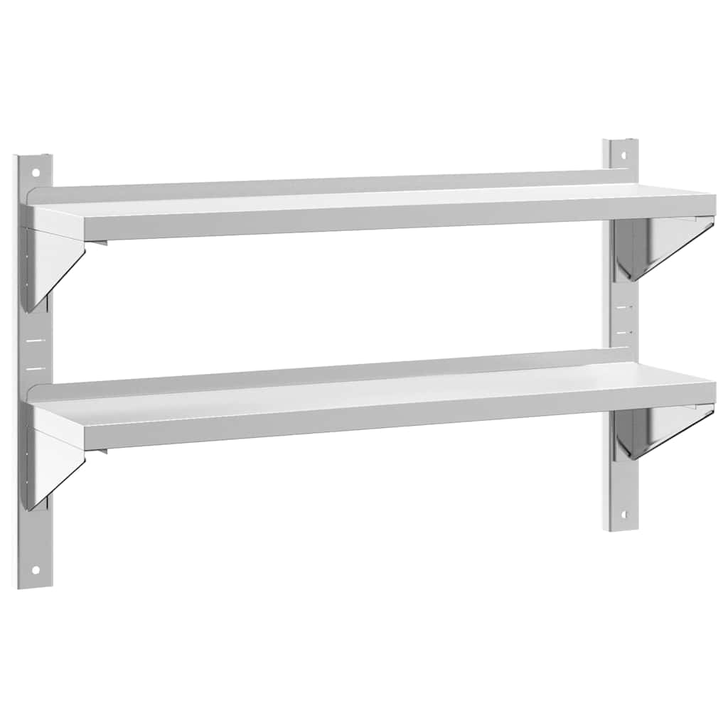 Wandregal mit 2 Böden 100x40x60 cm Silbern Edelstahl