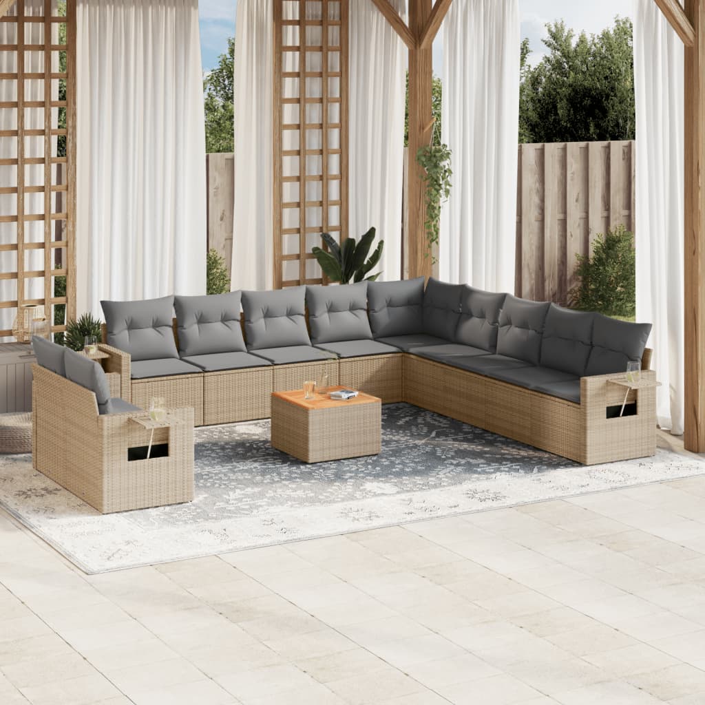 12-tlg. Garten-Sofagarnitur mit Kissen Schwarz Poly Rattan