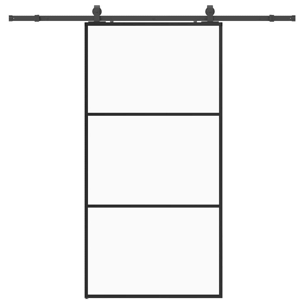Schiebetür mit Beschlag Schwarz 76x205 cm ESG-Glas