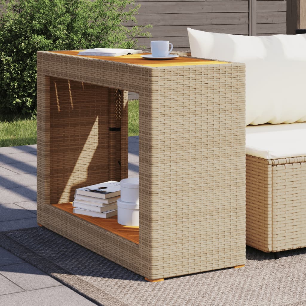 Garten-Beistelltisch mit Holzplatte Schwarz Poly Rattan