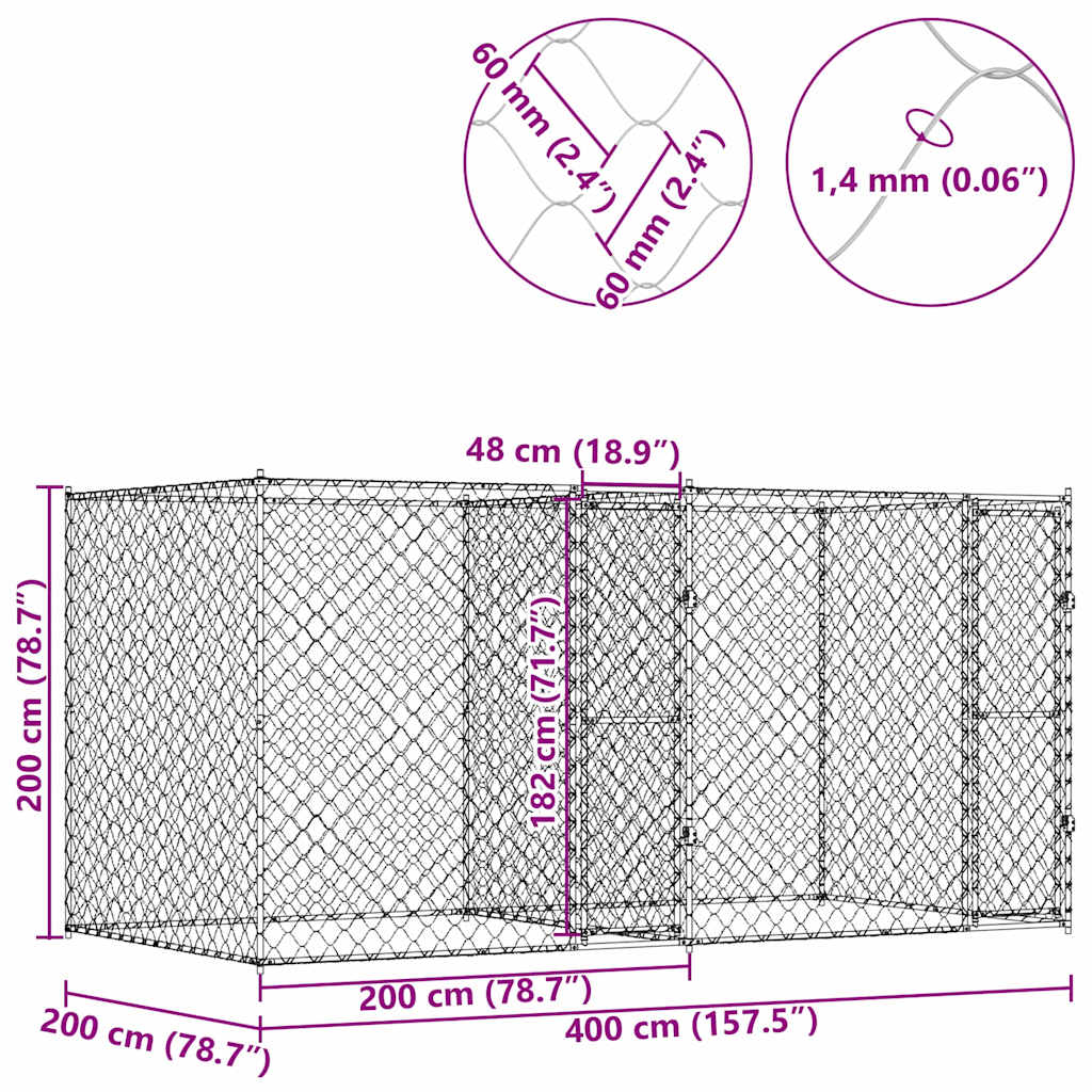 Hundezwinger mit Tür Grau 2x2x1,5 m Verzinkter Stahl