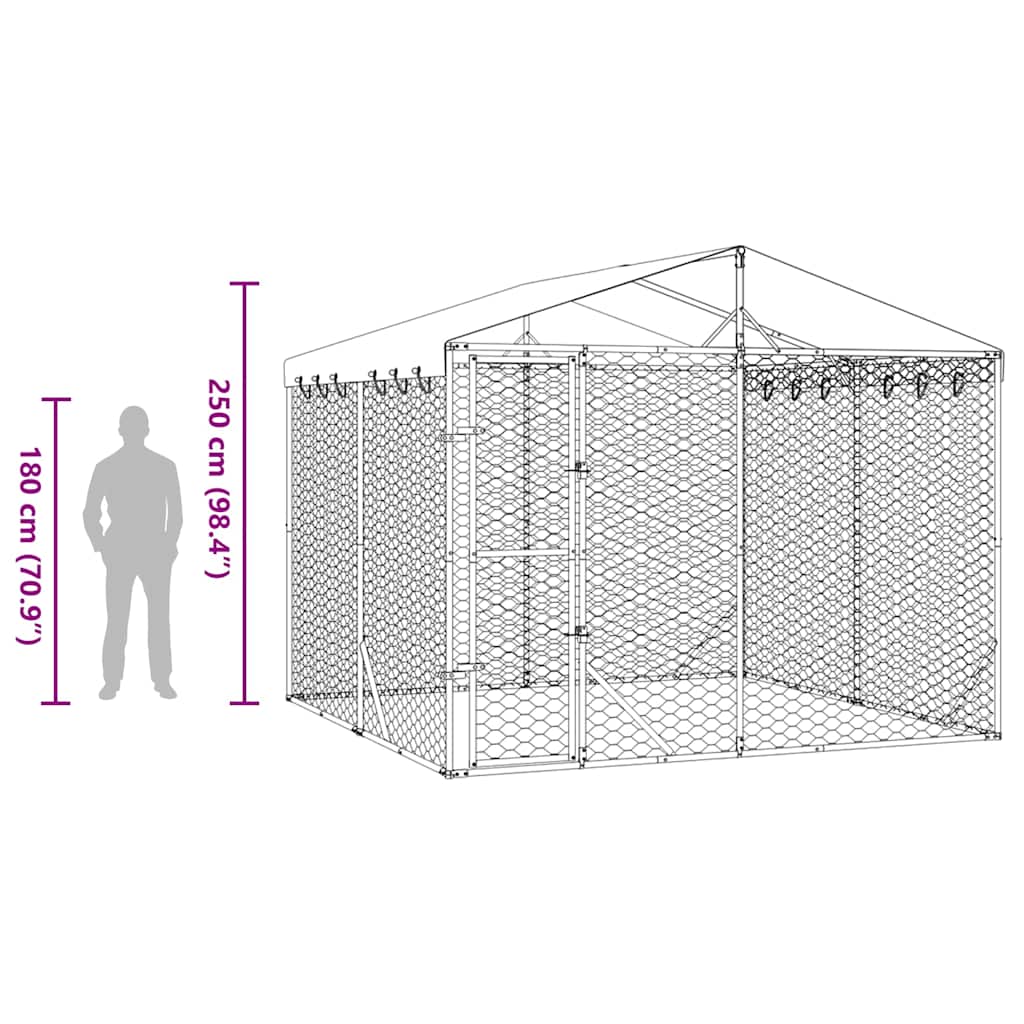 Outdoor-Hundezwinger mit Dach Silber 3x1,5x2,5m Stahl Verzinkt