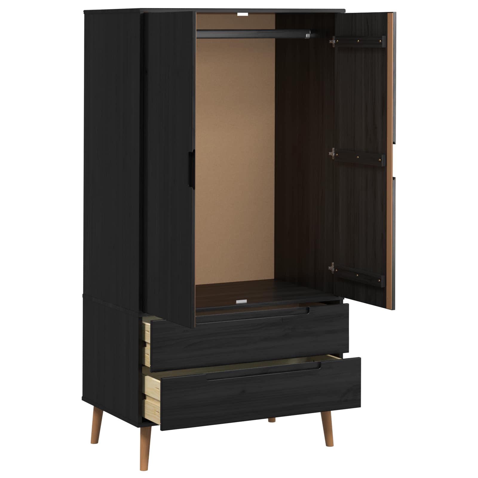 Kleiderschrank MOLDE Braun 90x55x175 cm Massivholz Kiefer