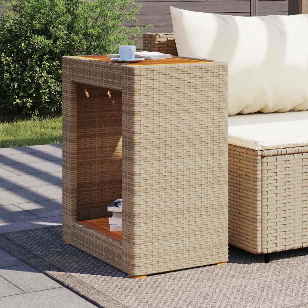 Garten-Beistelltisch mit Holzplatte Schwarz Poly Rattan