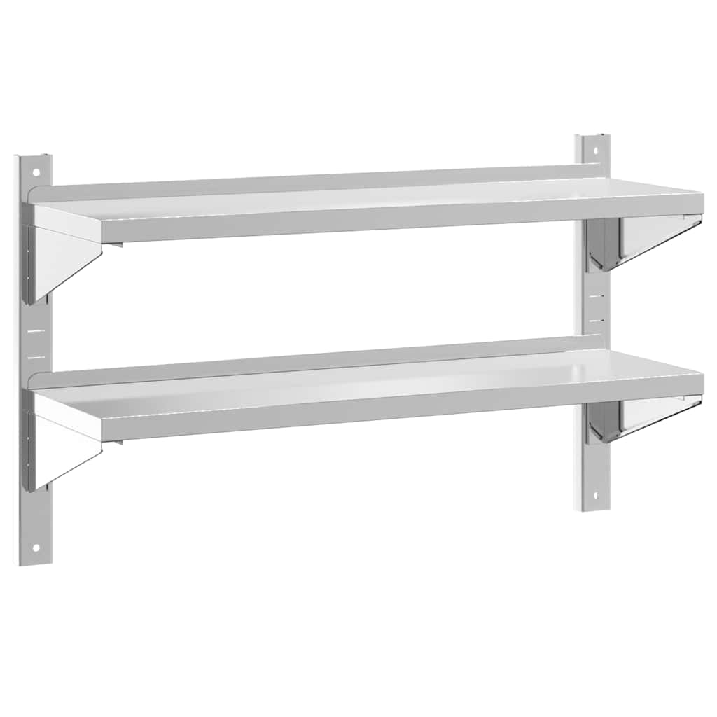 Wandregal mit 2 Böden 100x40x60 cm Silbern Edelstahl