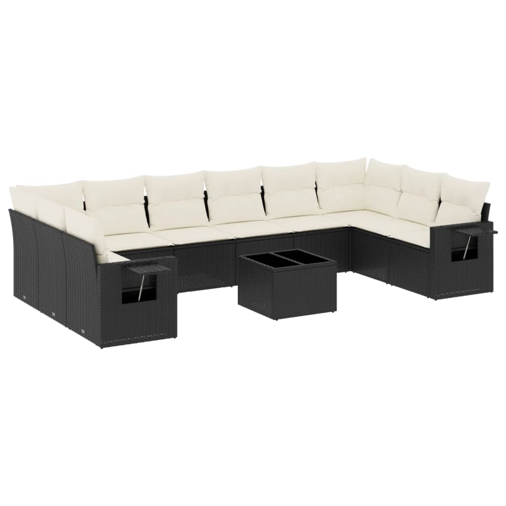 10-tlg. Garten-Sofagarnitur mit Kissen Schwarz Poly Rattan