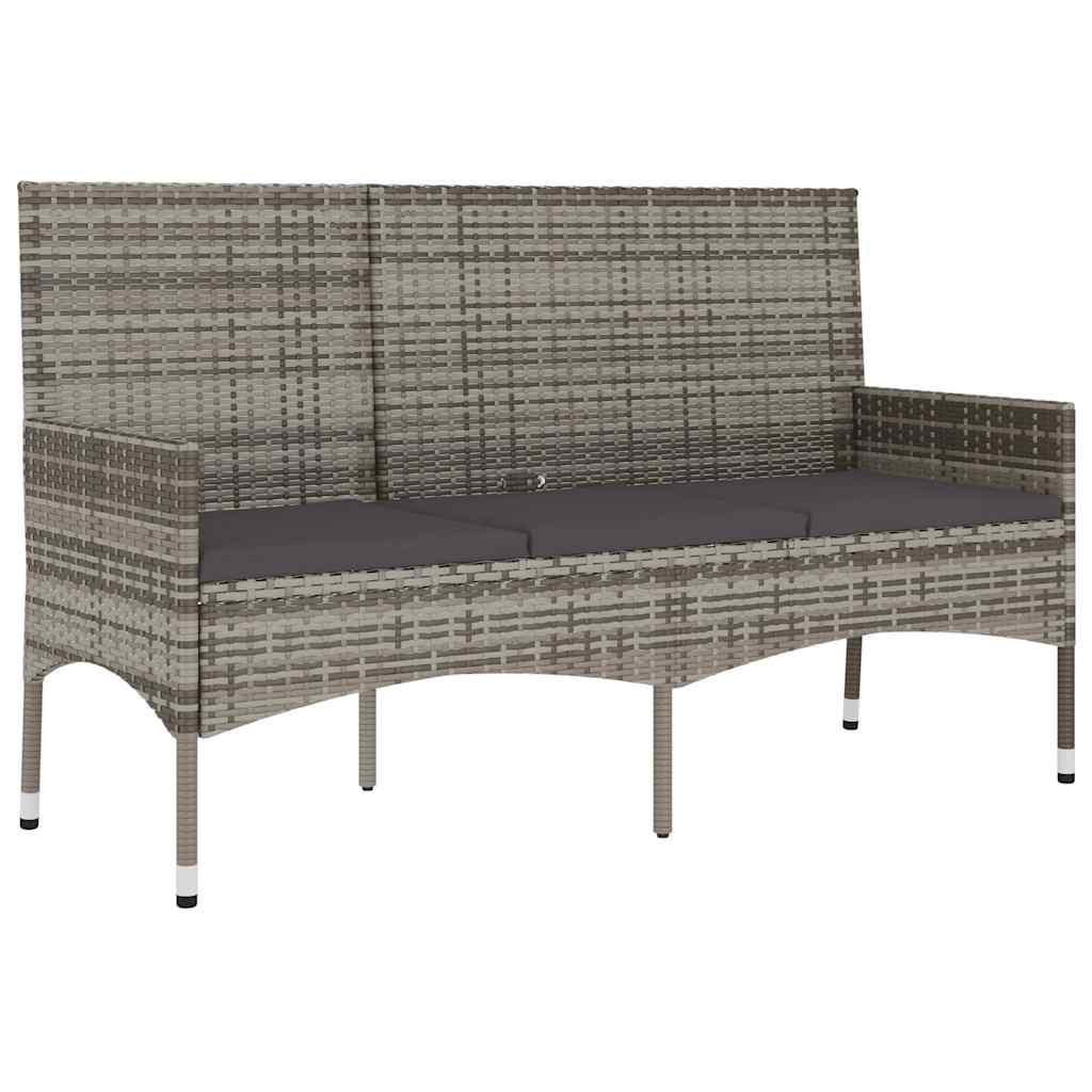 Gartenbank 3-Sitzer mit Kissen Schwarz Poly Rattan