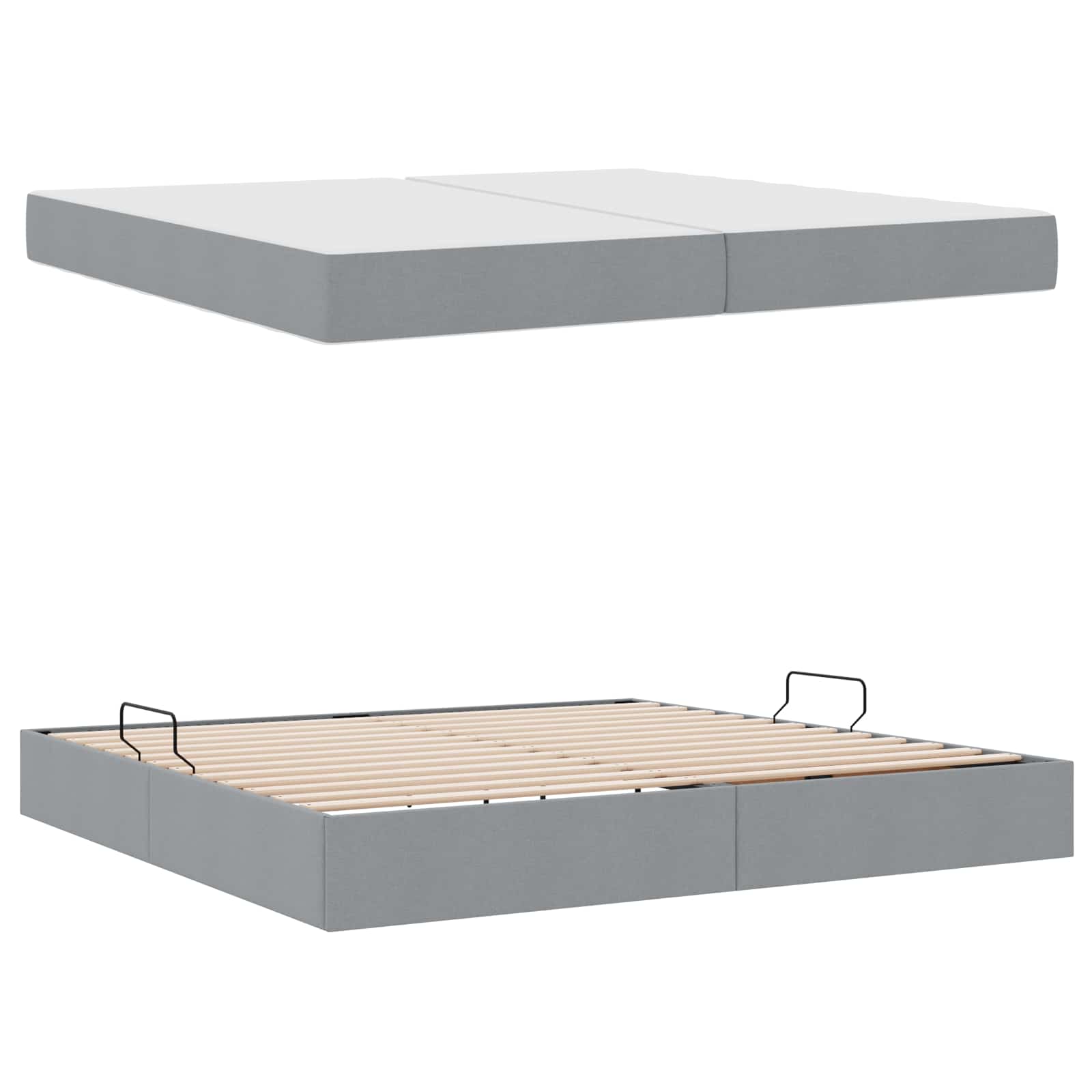 Aufbewahrungsbett mit Matratze Hellgrau 90 x 190 cm Polyester