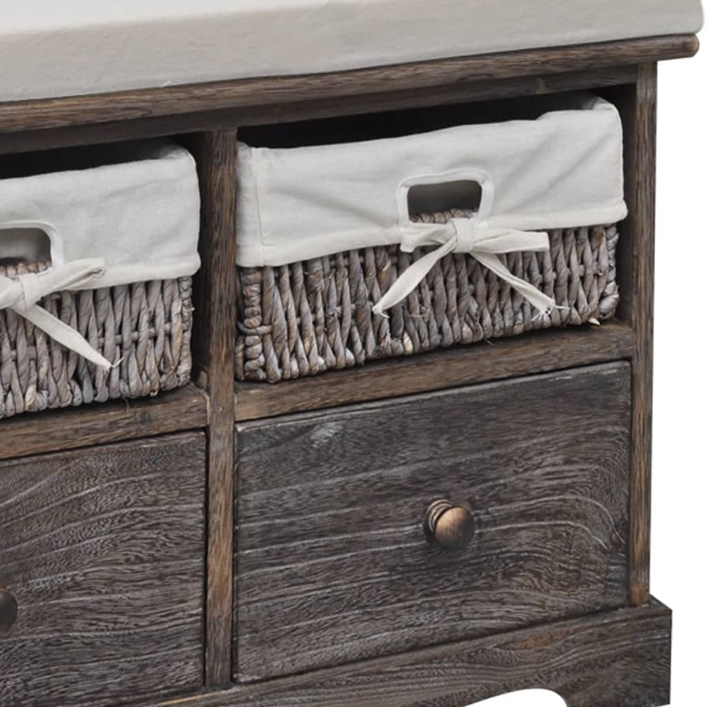 Sitzbank mit Stauraum Weiß 62×33×42 cm Paulownia Holz