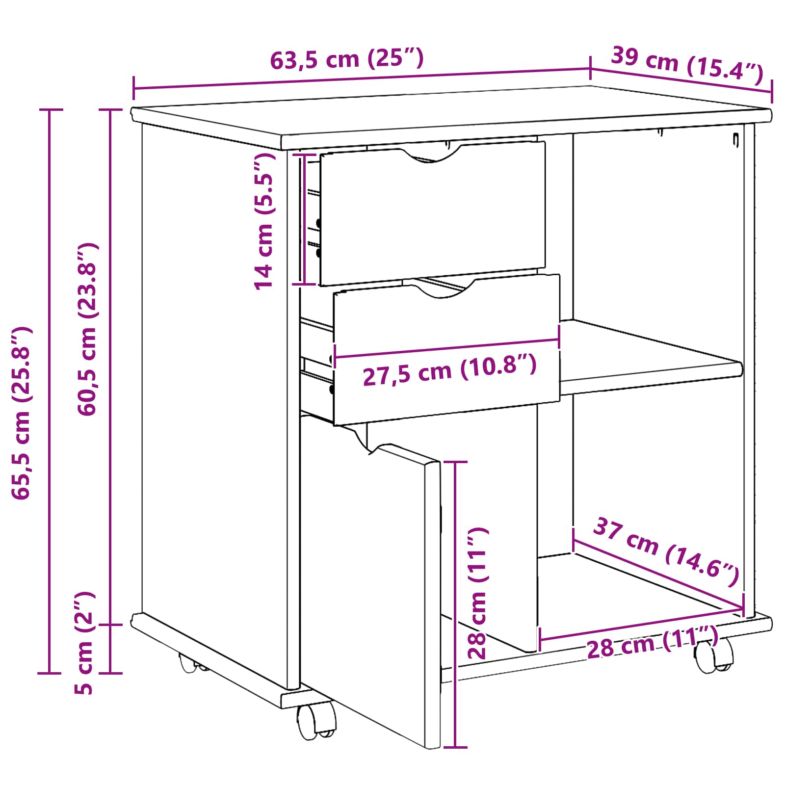 Rollschrank Honigbraun 63,5 x 39 x 65,5 cm Massivholz Kiefer