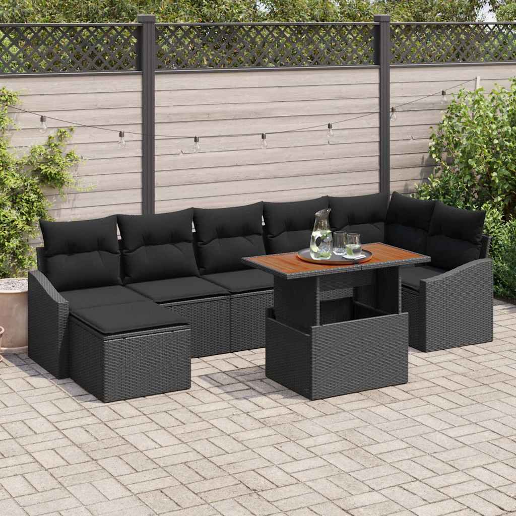 Garten Essgruppe mit Kissen 8 pcs Schwarz und Creme