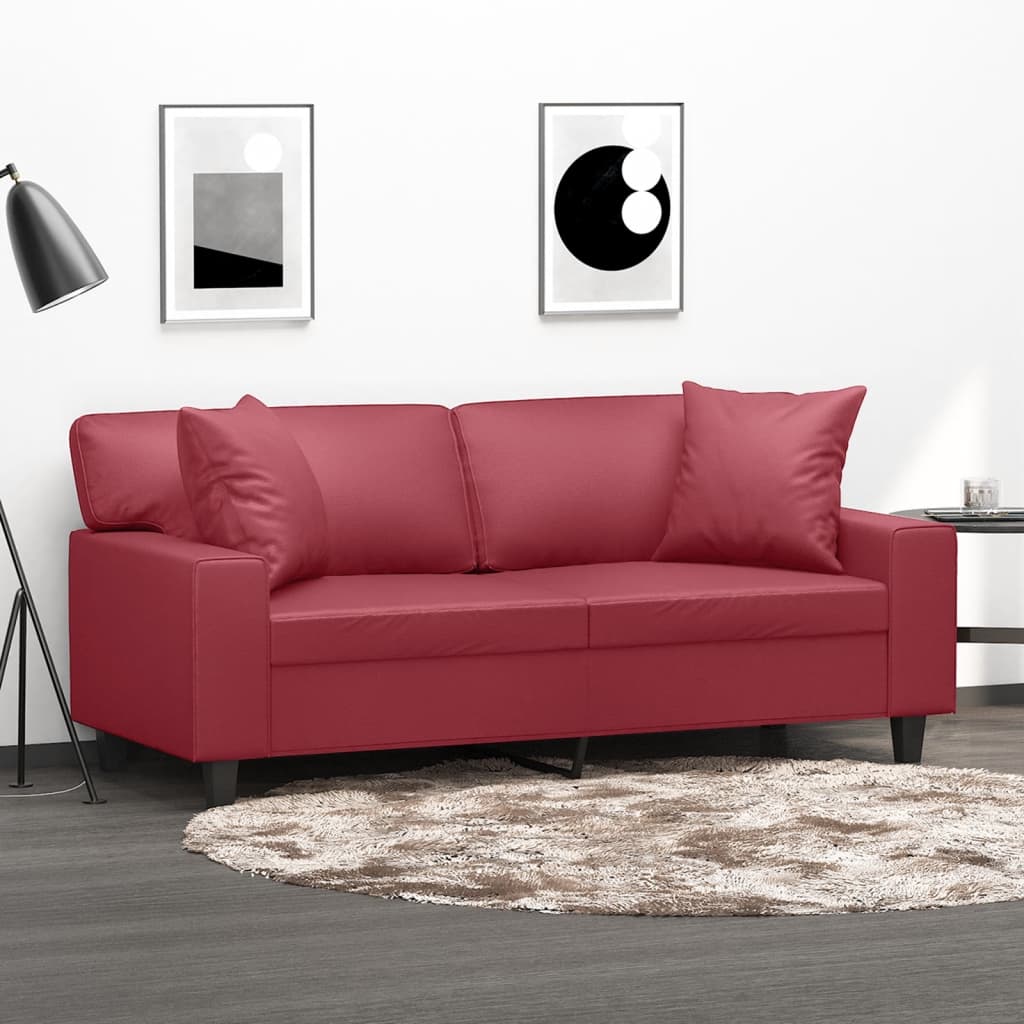 2-Sitzer-Sofa mit Zierkissen Creme 120 cm Kunstleder